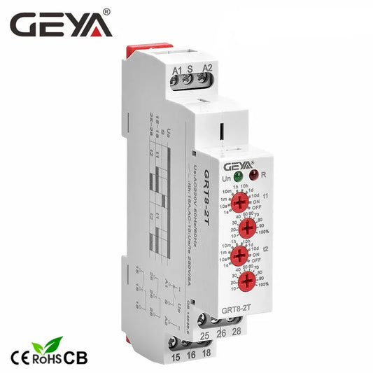 GRT8-2T AC230V/AC/DC12V-240V Din Rail Double Delay On Timer Relay