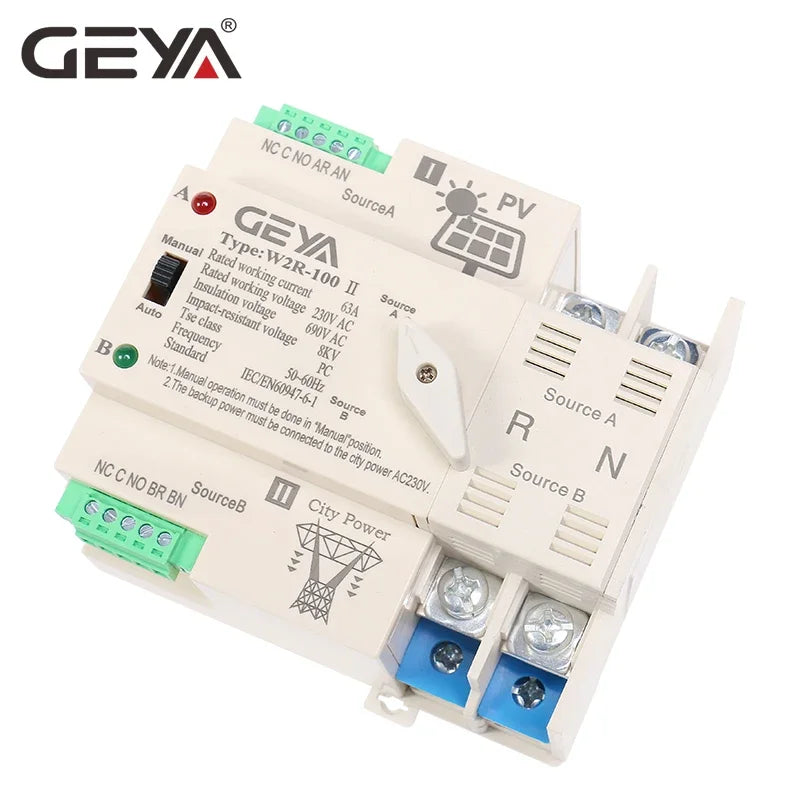 GEYA W2R 2P Solar Power Automatic Transfer Switch designed for efficient and reliable automatic power transfer in solar energy systems