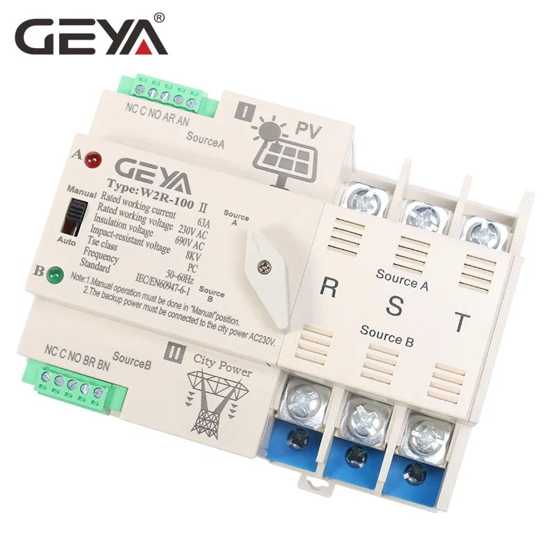 Solar Ab Switch GEYA W2R 2P/3P/4P On-Grid Solar Power Automatic Transfer Switch